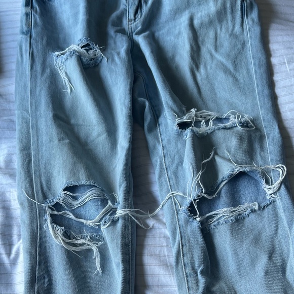Garage Distressed Light Blue Mom Jeans - Picture 1 of 10